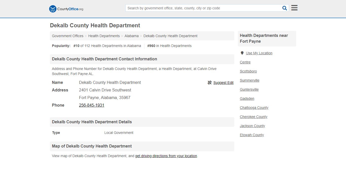 Dekalb County Health Department - Fort Payne, AL (Address and Phone)